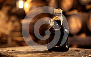 Glass bottle of authentic modena balsamic vinegar