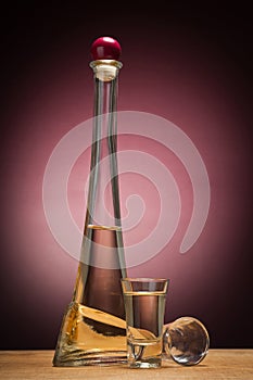 Glass and bottle of brandy