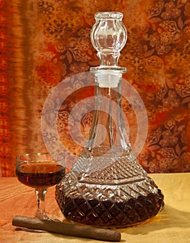 Glass and bottle of brandy