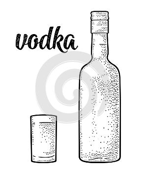 Glass and bottle. Calligraphic handwriting lettering vodka