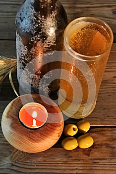 Glass and bottle of cold beer