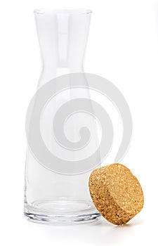 Glass bottle with cork cap of 1 liter. Without label and isolated on white background