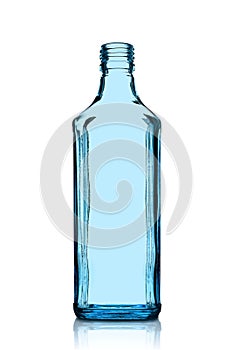 Glass bottle. Empty clear blue glass bottle isolated on white background