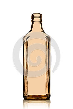 Glass bottle. Empty clear brown glass bottle isolated on white background