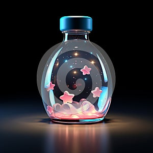 Whimsical Anime Pink Stars In Glass Bottle - Luminous 3d Illustration photo
