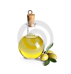 Glass bottle with fresh olive oil