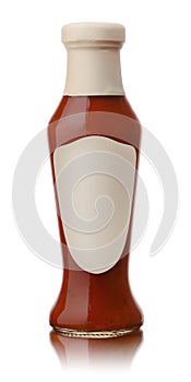 Glass bottle of hot tomato sauce