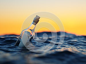 Glass bottle with letter in the sea