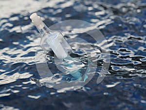 Glass bottle with letter in the sea