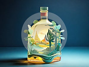 Glass bottle magic world inside isolated Landscape