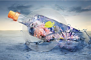 Glass bottle with marine life photo