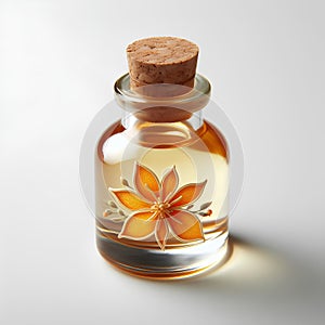 glass bottle of neroli essential oil on white background