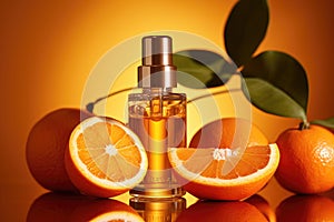 Glass bottle with an orange oil dropper for skin, hair
