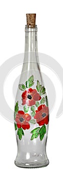 Glass bottle of Provencal style decorated with red poppies