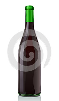 Glass bottle with red wine.