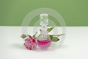 Glass bottle with rose essence