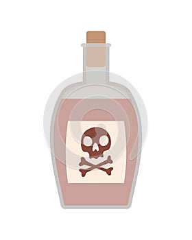 A glass bottle of rum or poison, a pirated drink. Vector illustration, icon in flat style.