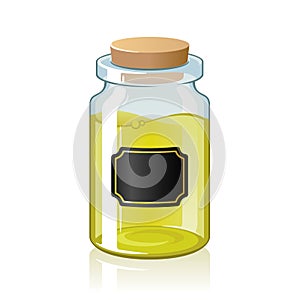 Glass bottle sticker cork oil perfume vector illustration