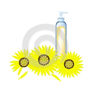 Glass Bottle with Sunflower Oil and Sunflower