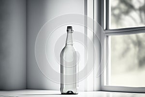 A glass bottle on white windowsill, ai generated