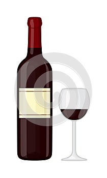 Glass and bottle of wine vector illustration.