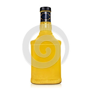 Glass bottle of yellow tincture, alcohol isolated on a white background