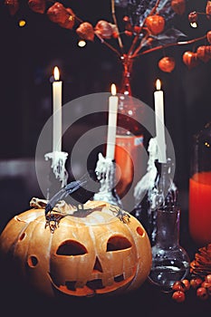 Glass bottles and candles of Halloween