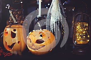 Glass bottles and candles of Halloween