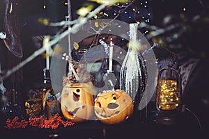 Glass bottles and candles of Halloween