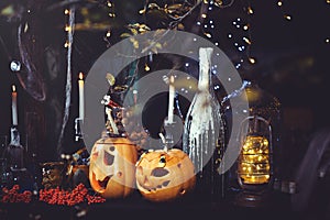 Glass bottles and candles of Halloween