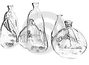 Glass bottles illustration. contour glass bottles. wine decanters.