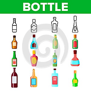 Glass Bottles Linear Vector Icons Set