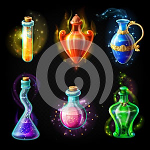 Glass bottles with a magical potion photo