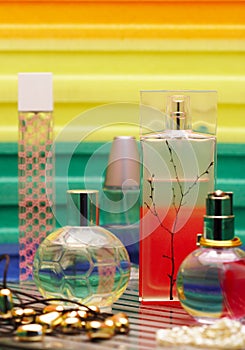 Glass bottles with perfumery.