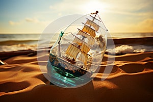 Glass bound voyage Ship bottle holds a meticulously detailed seafaring vessel within