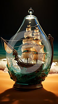 Glass bound voyage Ship bottle holds a meticulously detailed seafaring vessel within