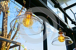 Glass bowl ceiling lamps in the glass room