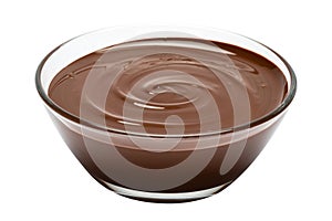 Glass bowl of chocolate cream or melted chocolate isolated on white