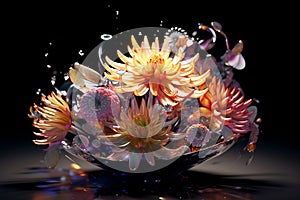 Glass bowl filled with water and flowers