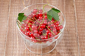 glass bowl full of red currant/glass bowl full of red currant. Top view