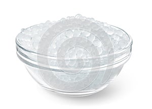 Glass bowl full of silica gel granules