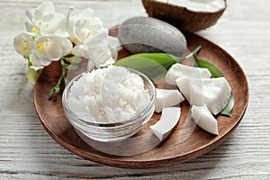 Glass bowl with natural coconut scrub