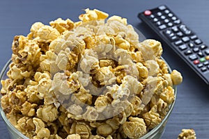 Glass bowl with popcorn