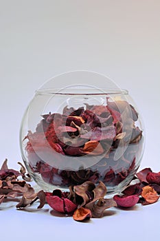 Glass Bowl with Red Potpourri spill