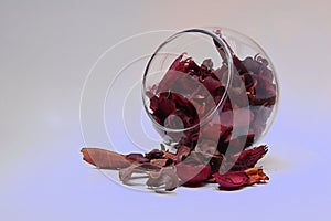 Glass Bowl with Red Potpourri spill