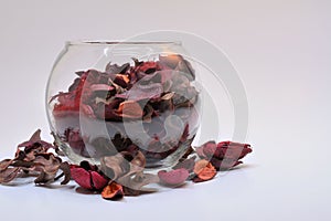 Glass Bowl with Red Potpourri spill