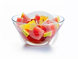 Glass bowl with red and yellow watermelon slices