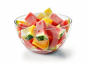 Glass bowl with red and yellow watermelon slices