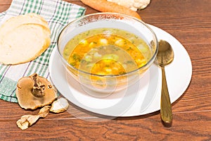 Glass bowl of soup
