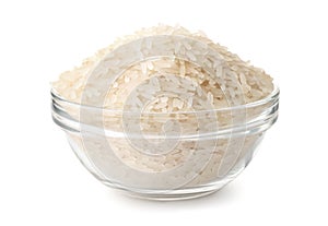 Glass bowl of uncooked dry rice